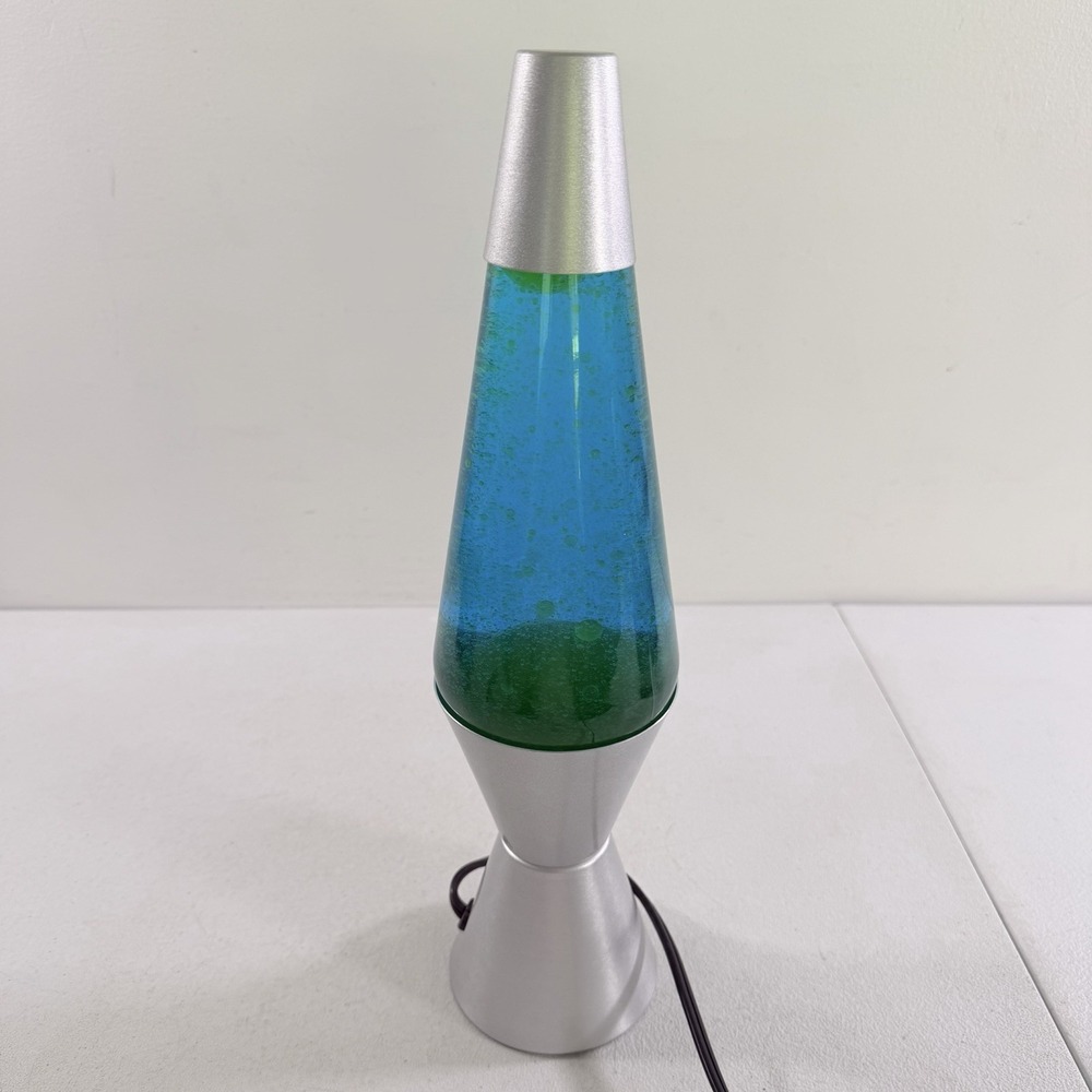 Lava Lamp Model 2124 Silver Blue Liquid Green Wax Motion Lamp 14.5" Tested Works - Picture 8 of 13